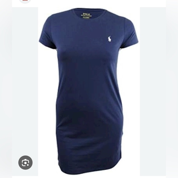 Polo Ralph Lauren T-shirt Dress Women’s Medium in Navy Blue Preppy Collarless - Picture 2 of 3